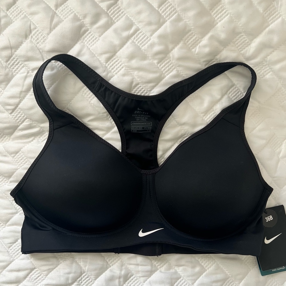 Nike Pro Rival High Support Sports Bra 36B Black NWT